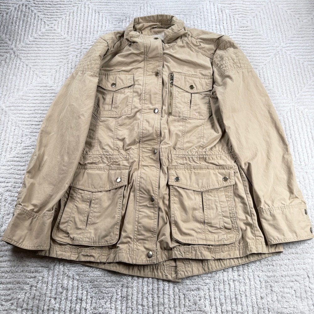 Banana Republic Hardware Field Jacket Womens XL Cream Tan Utility Military Cargo